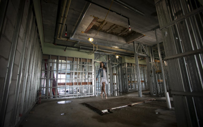 Dancer on pointe in construction site