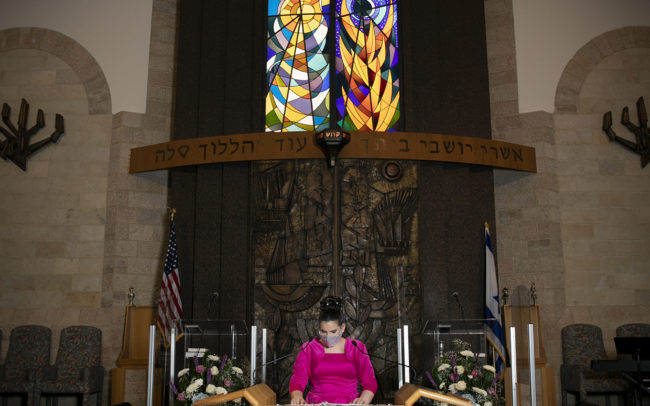 Bat mitzvah reading at bema at Beth Torah Benny Rok Campus in Miami, Florida